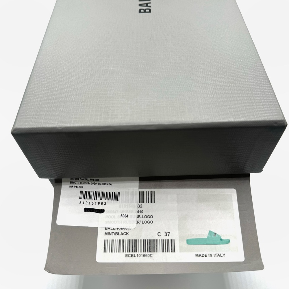 NEW Balenciaga Blue Green Mint Rubber Opened Toe Pool Slides Sandals Flats Shoes - Picture 7 of 12